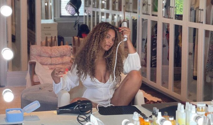 Beyonce doing her hair after skincare routine