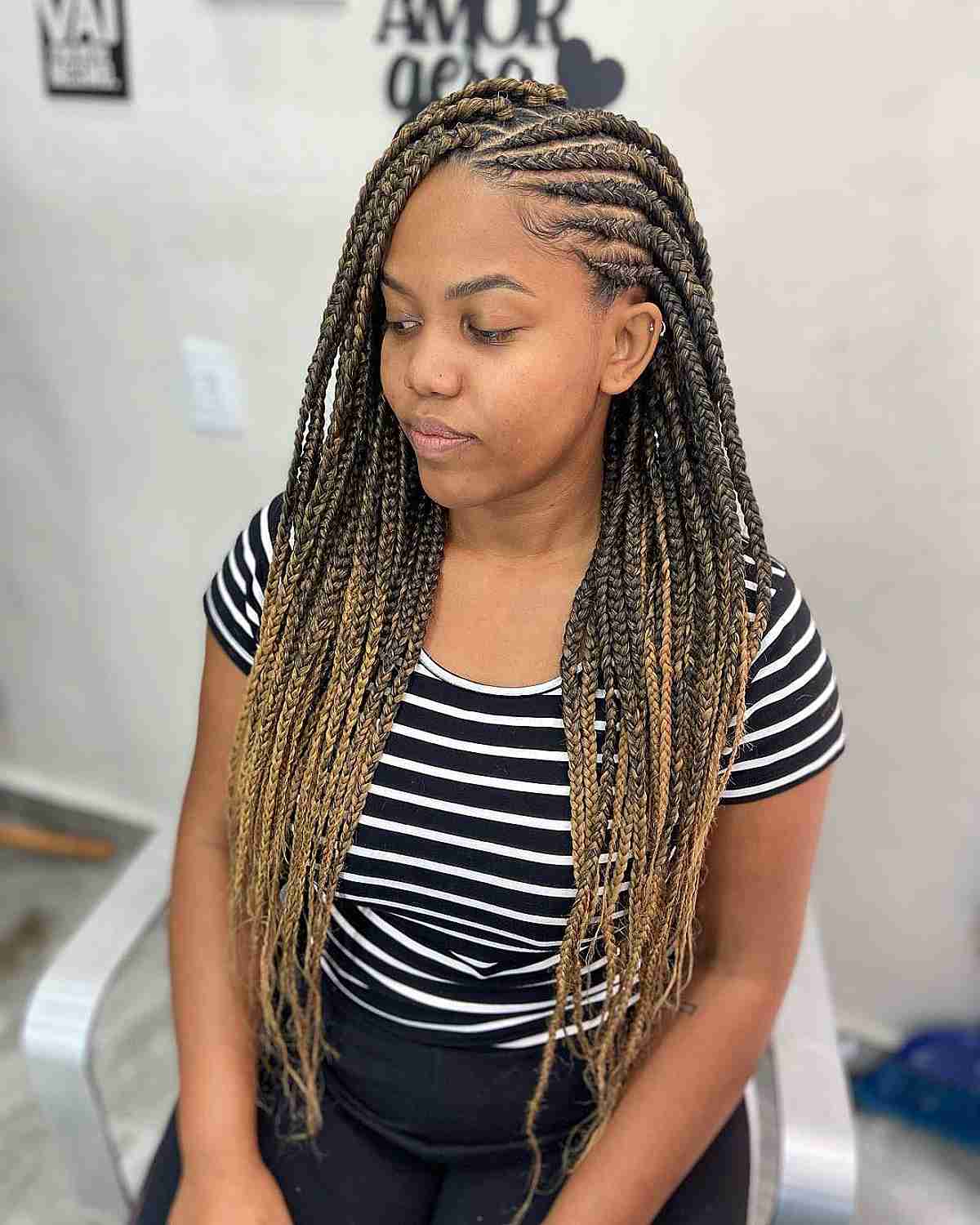 brunette-lemonade-ghana-braids-with-blonde-highlights