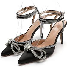 Rhinestone Bow Satin Heel Black