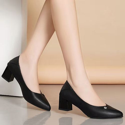 Leather Square High Heels