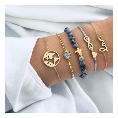 Letters Love Turtle Beaded Bracelet Five Piece Set