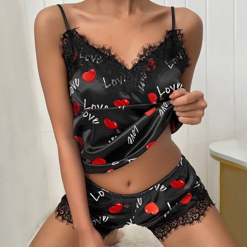 V-Neck stretch satin lingerie pajamas