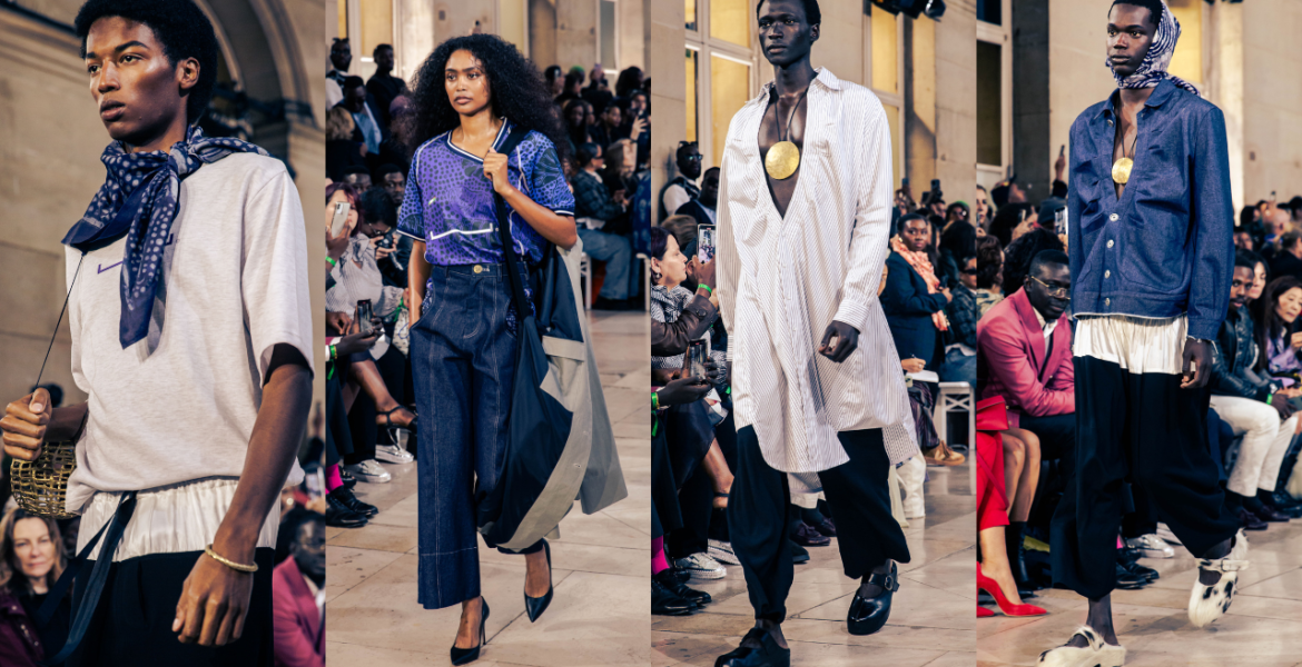 Four runway looks in a composite from CANEX Presents Africa at Tranoï Paris, September 2024.