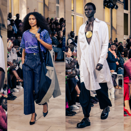 Four runway looks in a composite from CANEX Presents Africa at Tranoï Paris, September 2024.
