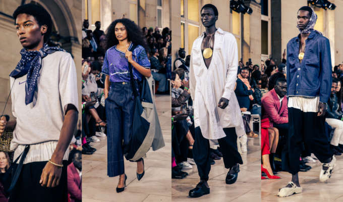 Four runway looks in a composite from CANEX Presents Africa at Tranoï Paris, September 2024.