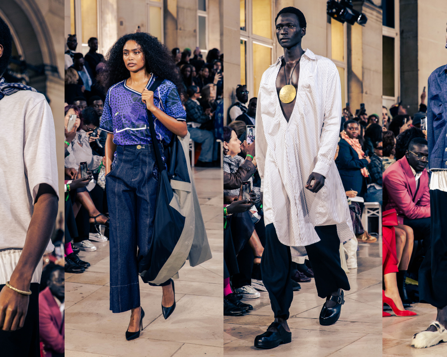 Four runway looks in a composite from CANEX Presents Africa at Tranoï Paris, September 2024.