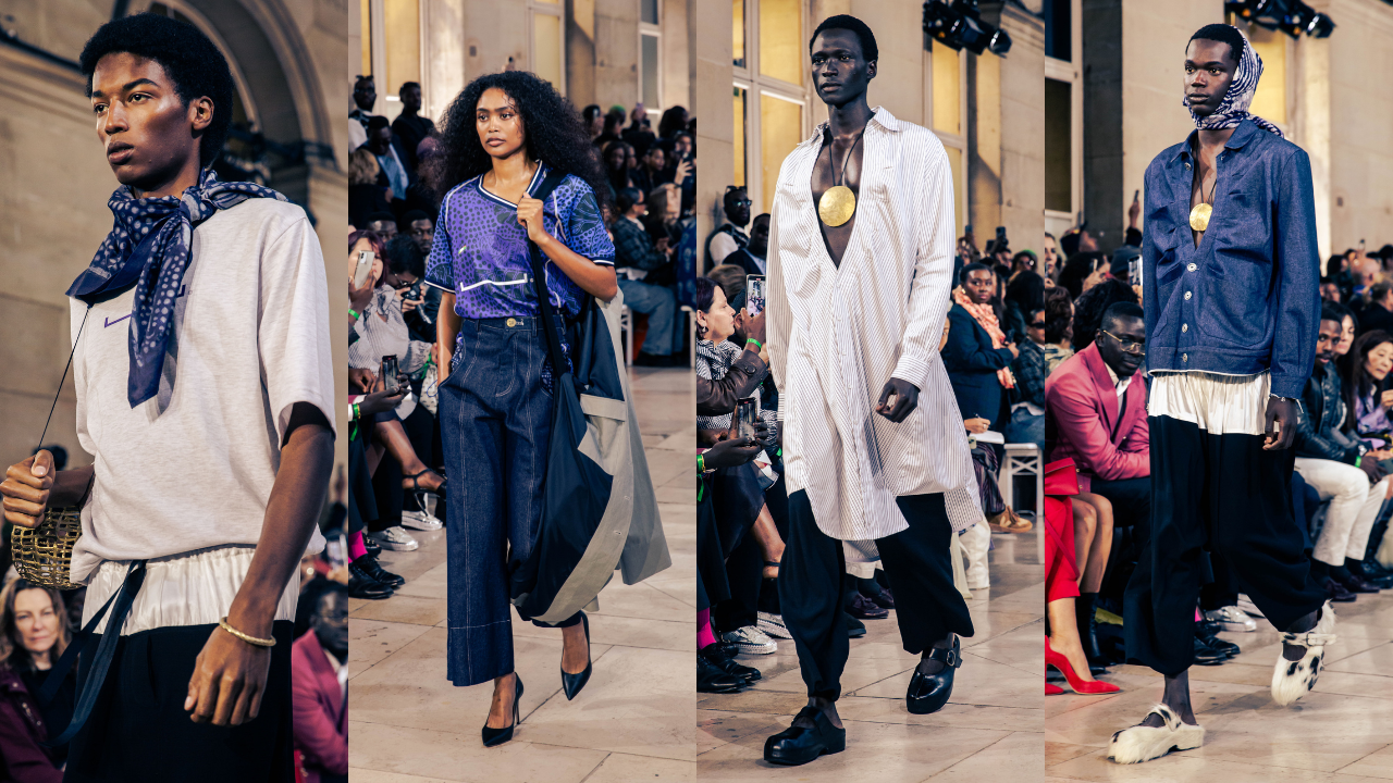 Four runway looks in a composite from CANEX Presents Africa at Tranoï Paris, September 2024.